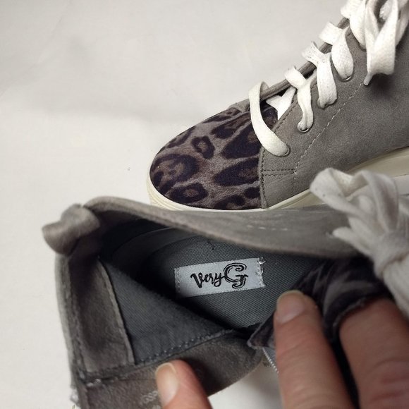 Very G High Top Gray Suede Cheetah Print Platform Sneakers Women Size 7.5 - Picture 8 of 9